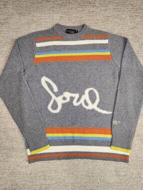 Vintage Triple Five Soul Sweater Mens XL Wool Blend Gray Orange Stripe Steet